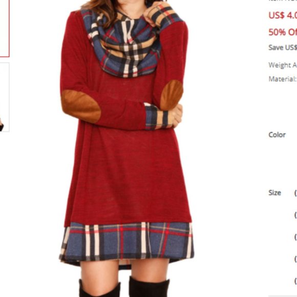 unknown Sweaters - 💖Red Plaid Elbow Patch Cowl Neck Dress